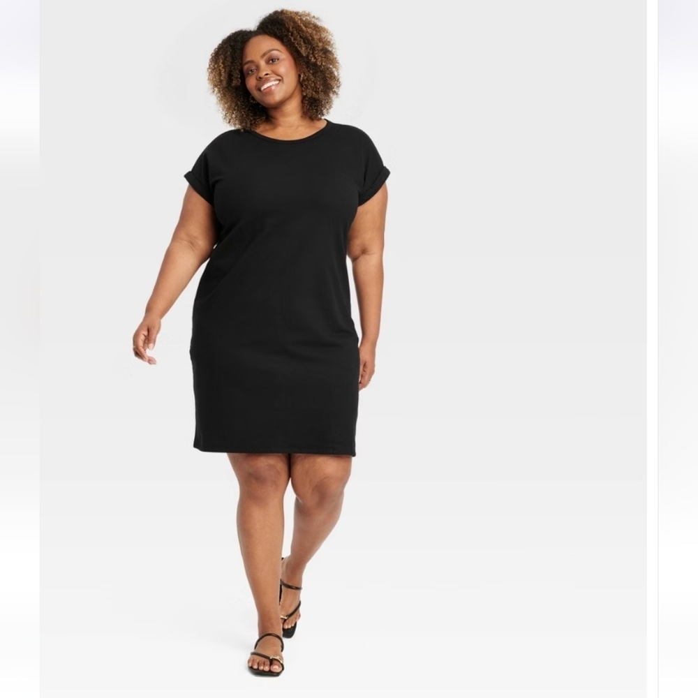 Women's Short Sleeve Knit Mini T-Shirt Dress - Ava & Viv Black 2X